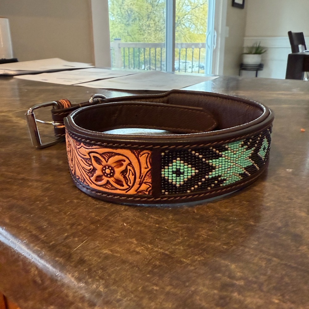 Brown and Turquoise Patterned dog collar